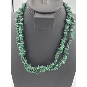 Vintage Malachite Chip Bead Necklace Long Endless Strand Green Gemstone Jewelry